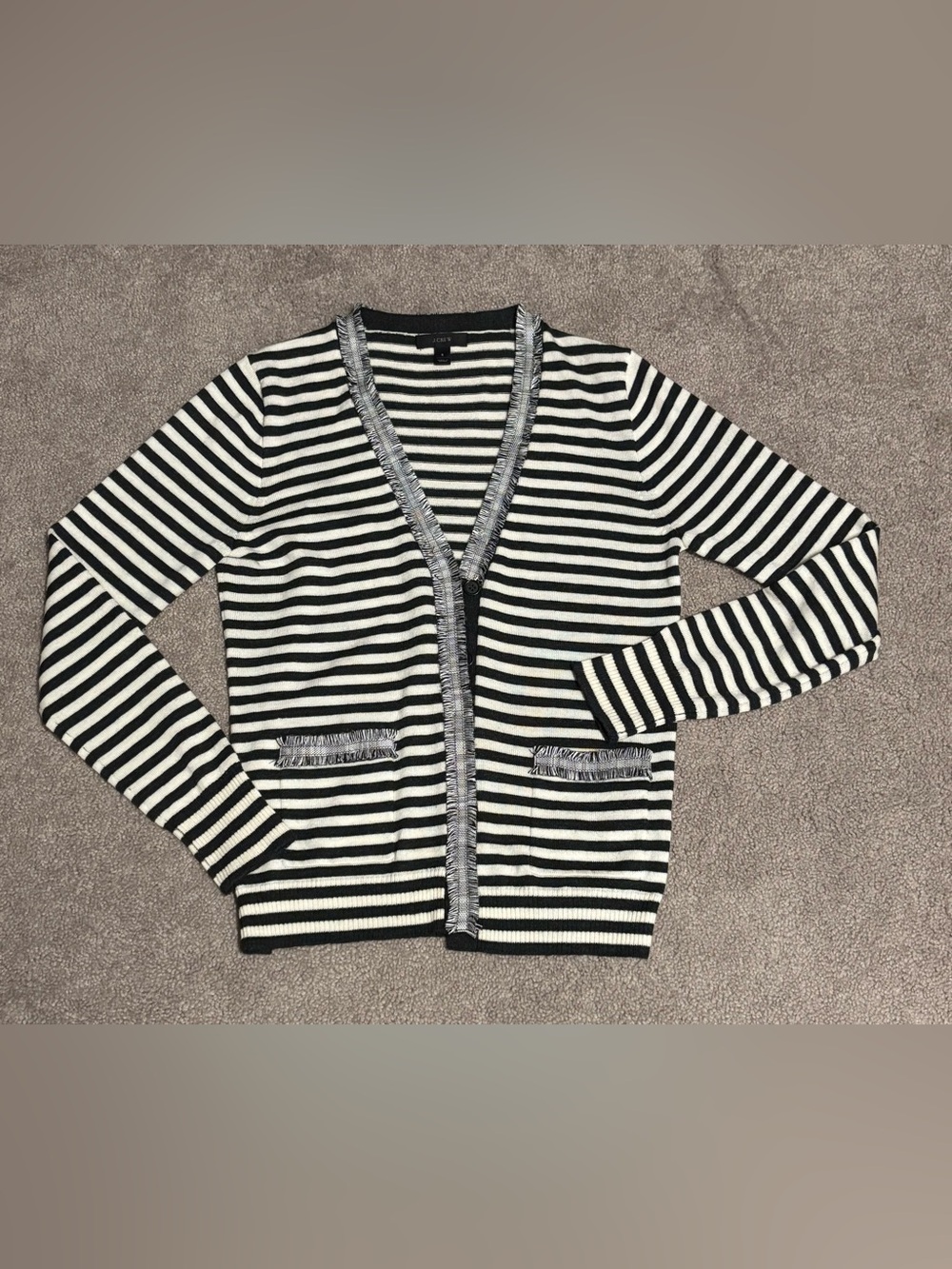 J. Crew Harlow striped Cardigan with tweed trim Sz: small